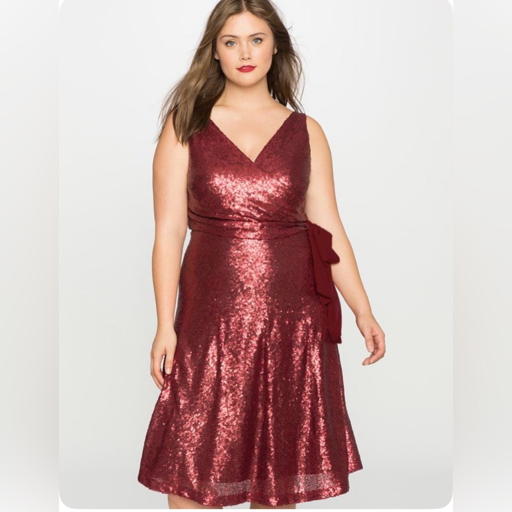 Sz 22 Sequined Deep Red Midi Dress -NWT